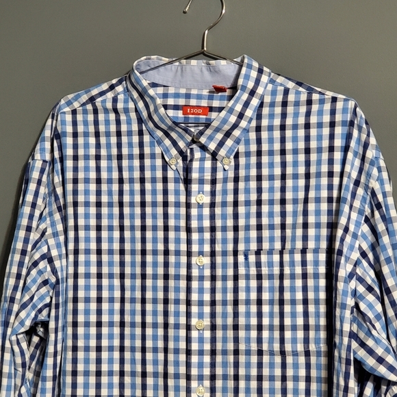 Izod Mens Shirt Size 3XL Blue White Plaid Long Sleeve Button Down - Picture 2 of 6